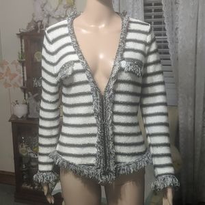 Cache Metallic gold & Silver Fringe Cardigan